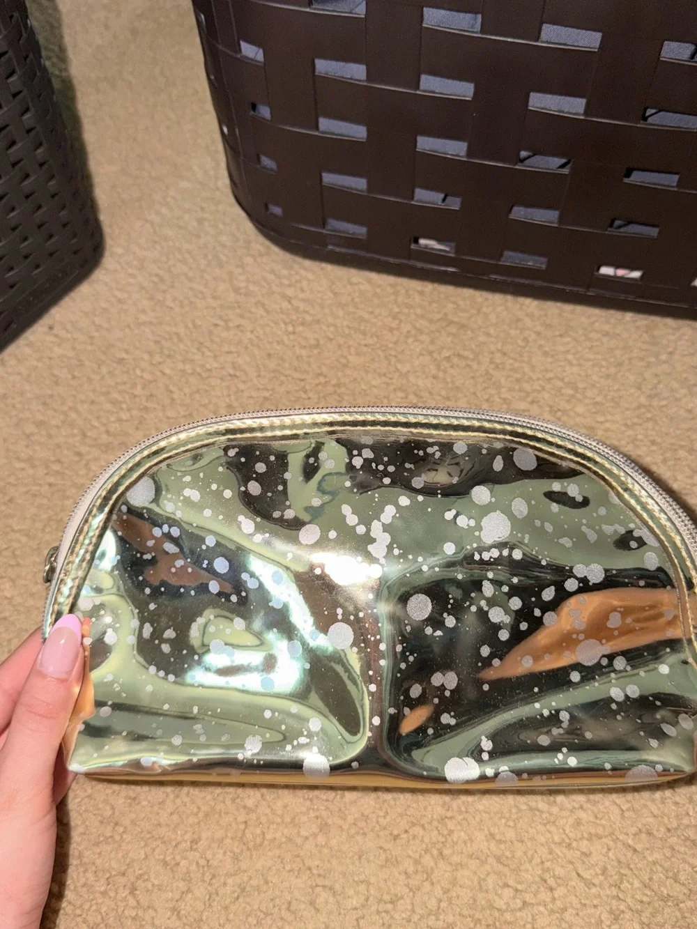 Victoria's Secret Gold Cosmetic Pouch with White Splatter